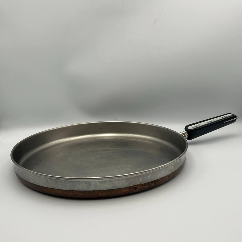 Vintage Revere Ware Copper 12" Neptune Skillet Pan Seahorse 70s 60s Stainless
